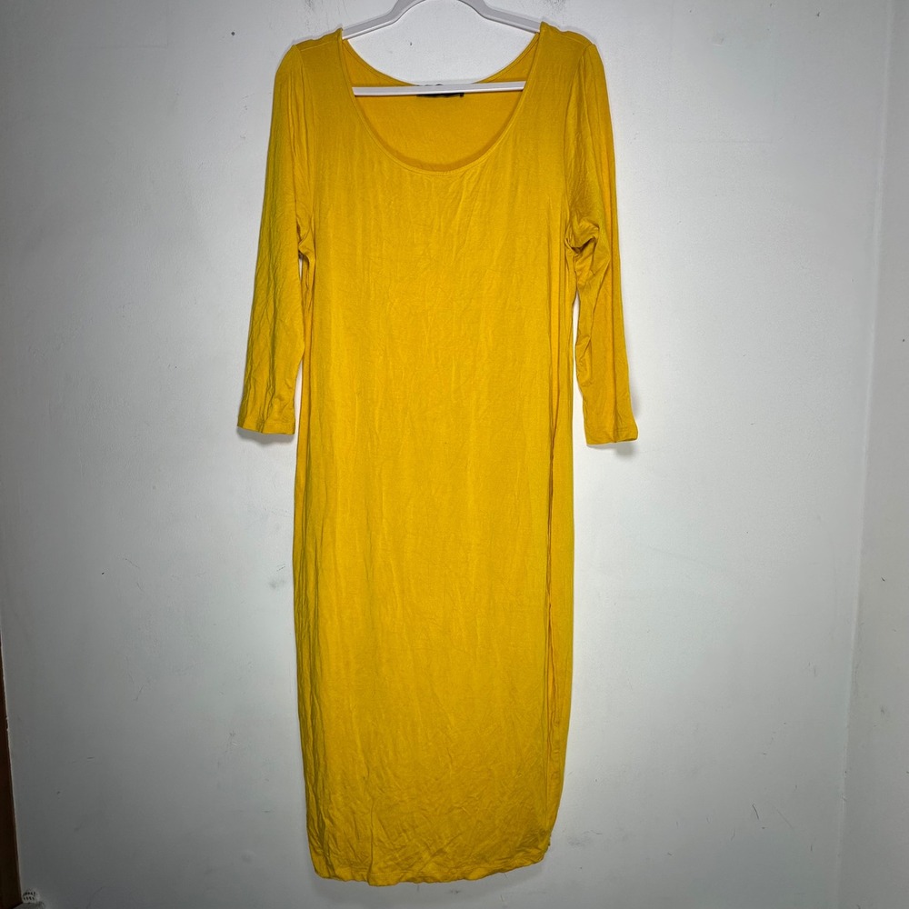 Fashion To Figure Womens Mustard Yellow 3/4 Sleeve Midi T-Shirt Dress Size‎ 1